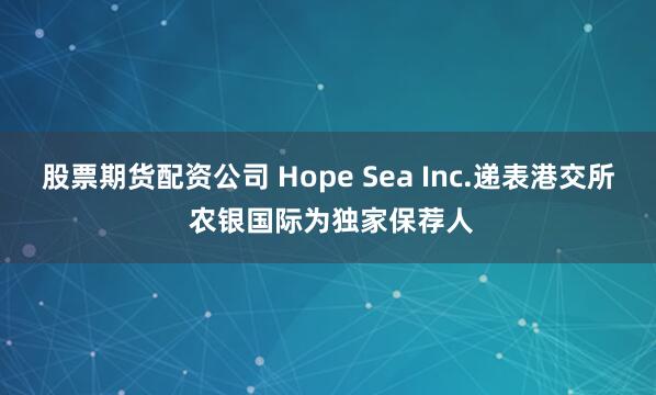 股票期货配资公司 Hope Sea Inc.递表港交所 农银国际为独家保荐人